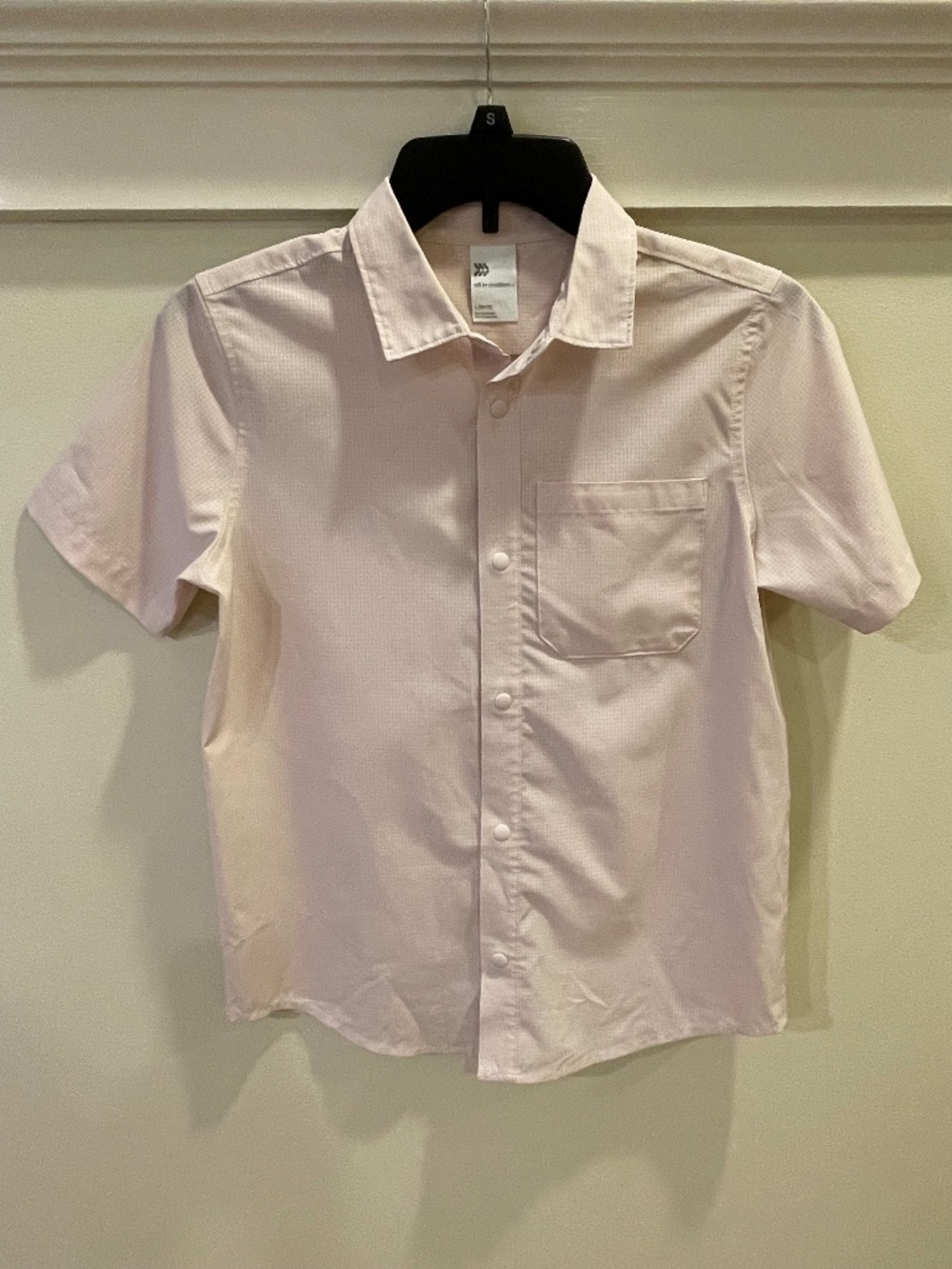 All In Motion Boys Light Pink Short Sleeve Button Up Shirt Size L 10/12